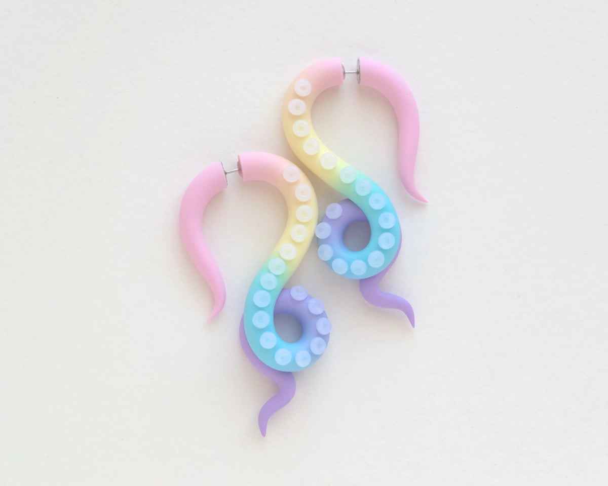 Pastel Rainbow Tentacle Earrings
