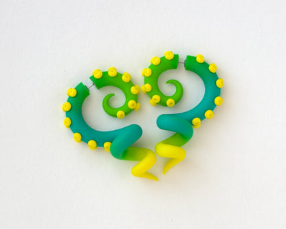Green Yellow Tentacle Earrings