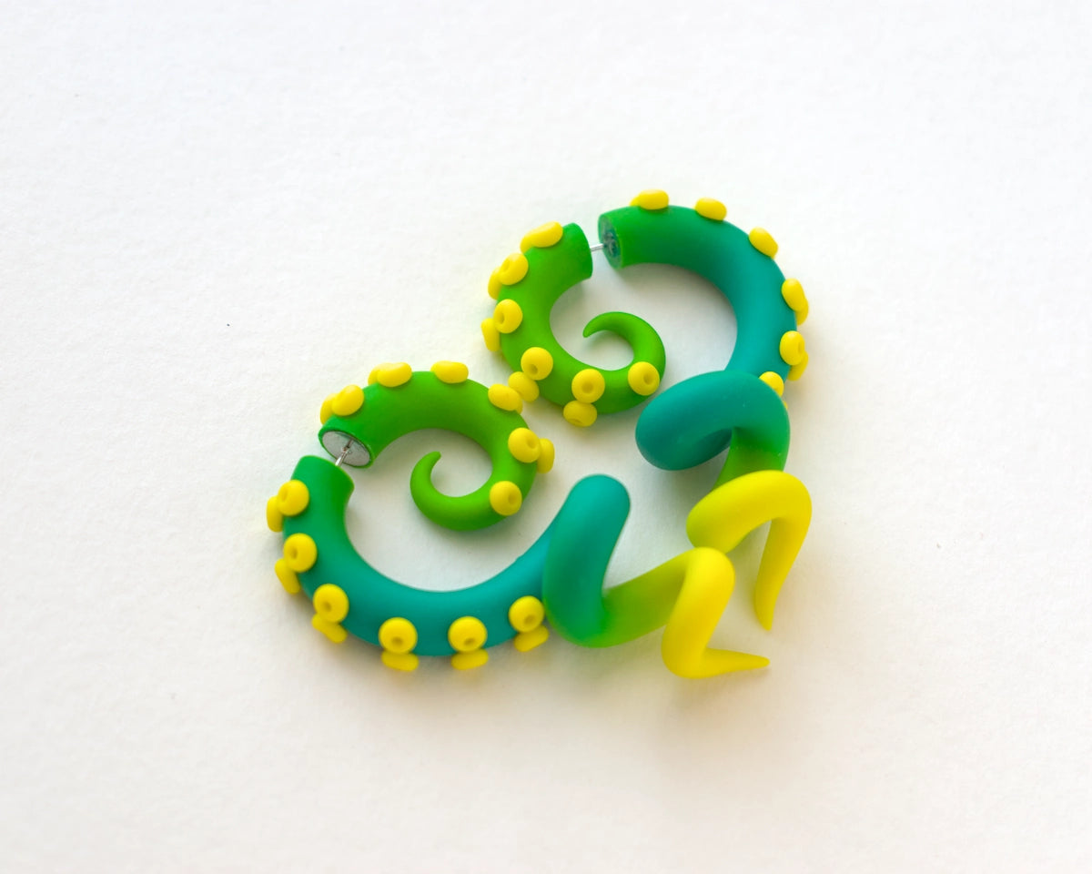 Green Yellow Tentacle Earrings