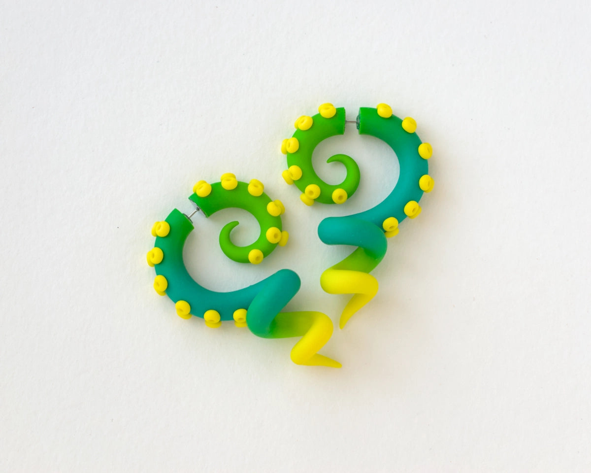 Green Yellow Tentacle Earrings