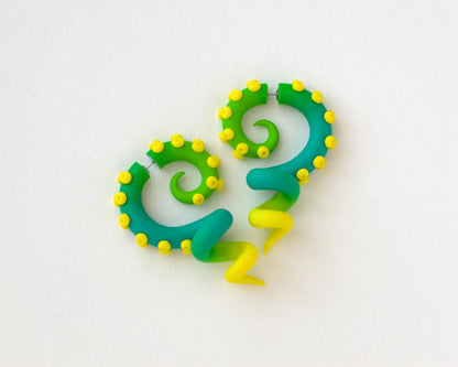 Green Yellow Tentacle Earrings