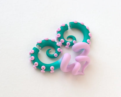 Teal Pink Tentacle Earrings