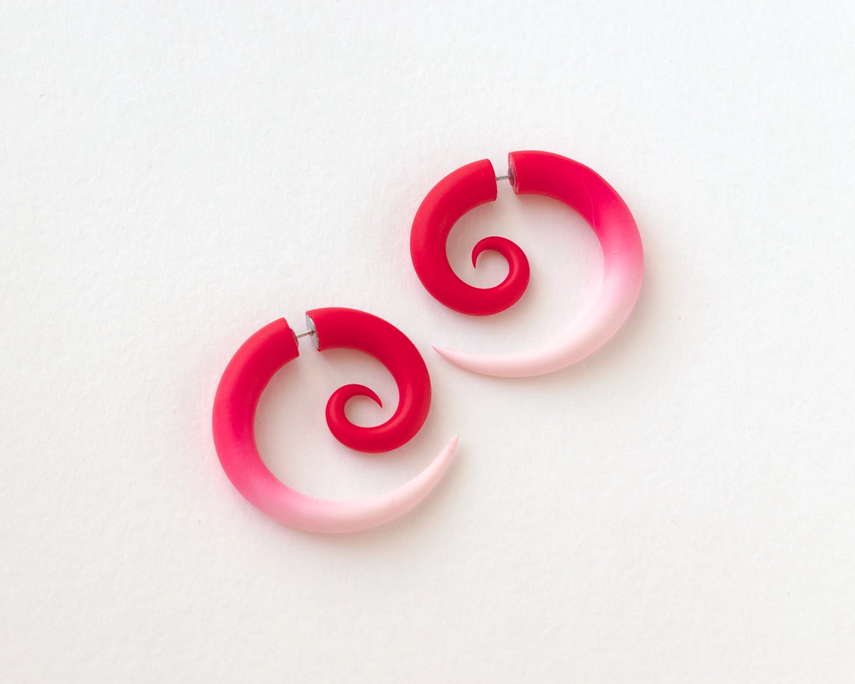Red White Spiral Earrings