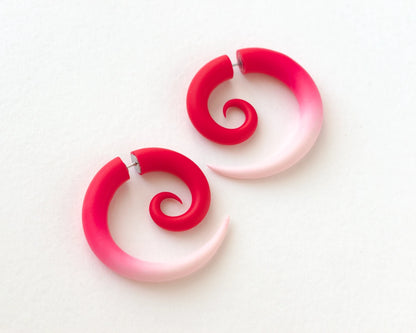 Red White Spiral Earrings