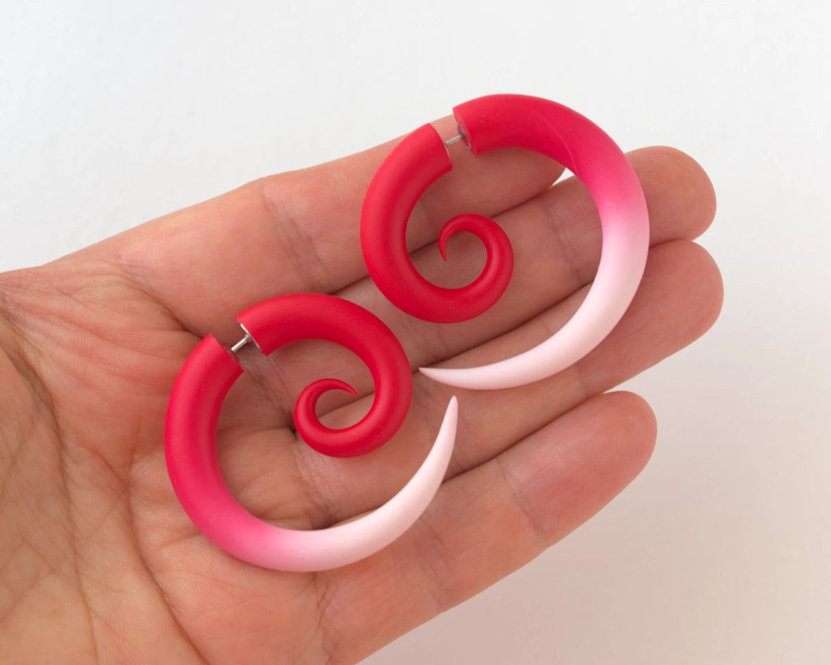 Red White Spiral Earrings