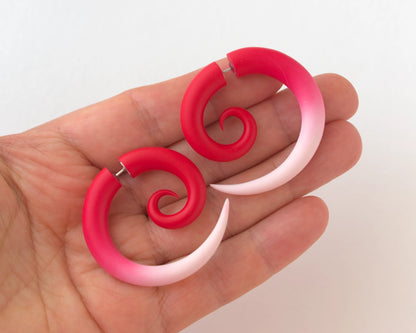 Red White Spiral Earrings