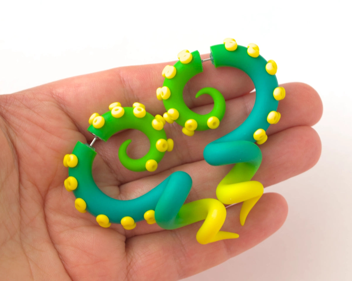 Green Yellow Tentacle Earrings