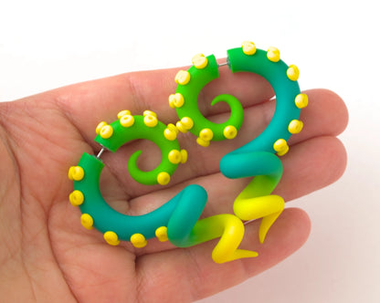 Green Yellow Tentacle Earrings