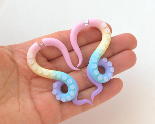 Pastel Rainbow Tentacle Earrings