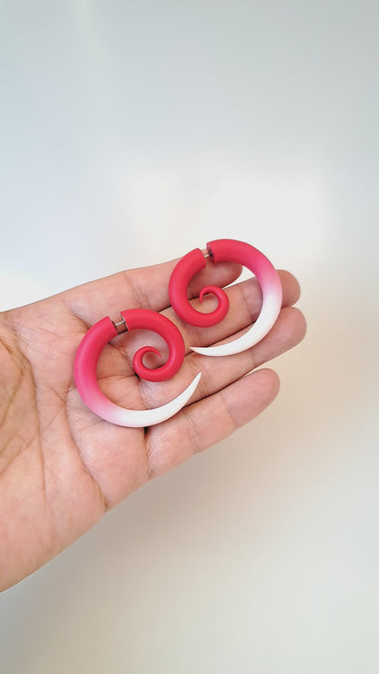 Red White Spiral Earrings