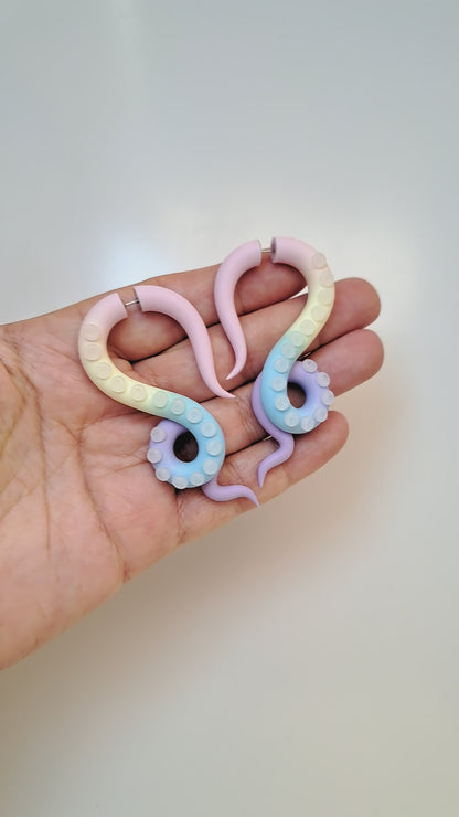 Pastel Rainbow Tentacle Earrings