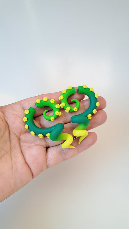 Green Yellow Tentacle Earrings